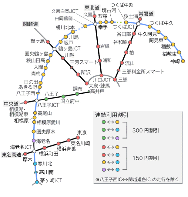 圏央道連続利用割引 料金・割引・ETC 料金・ルート・交通情報 ドラぷら