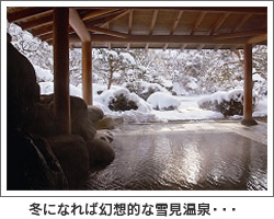 冬になれば幻想的な雪見温泉・・・