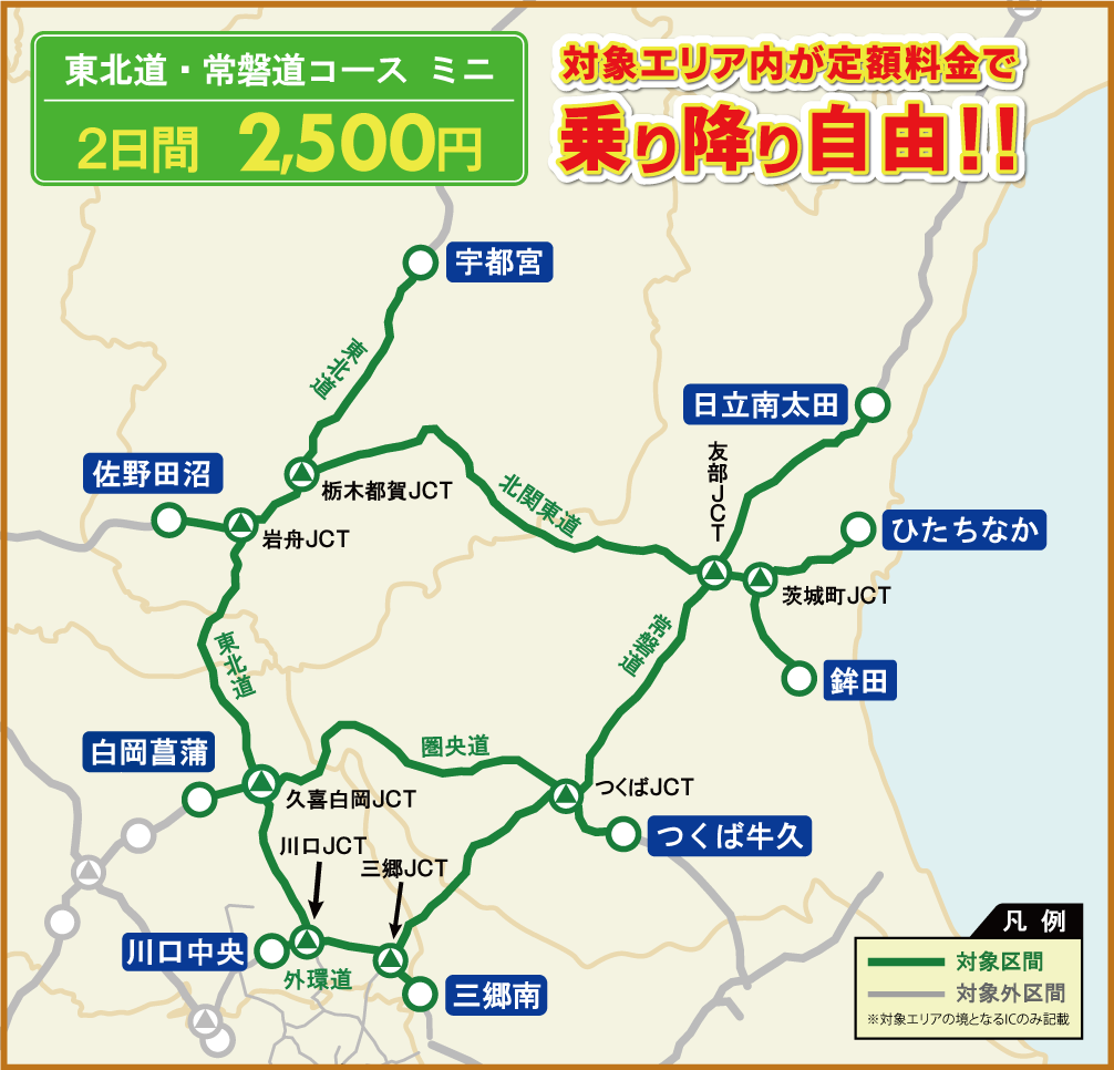 東北道・常磐道コースミニマップ