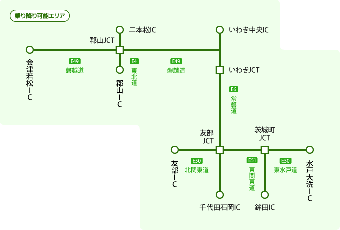 水戸―猪苗代・磐梯周遊プラン 対象エリア図