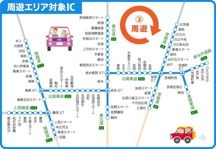 首都圏出発プラン 周遊エリア対象IC