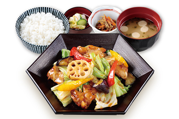 野菜と若鶏黒酢あんかけ定食