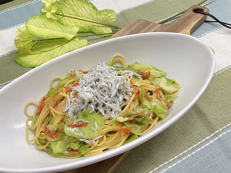 大洗産しらすと春キャベツと小海老の和風パスタ