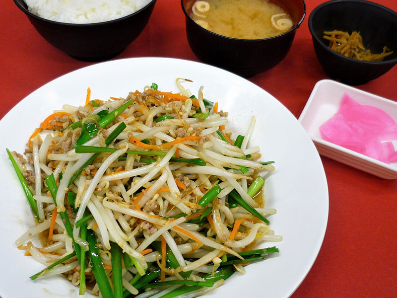 もやしにんにく炒め定食