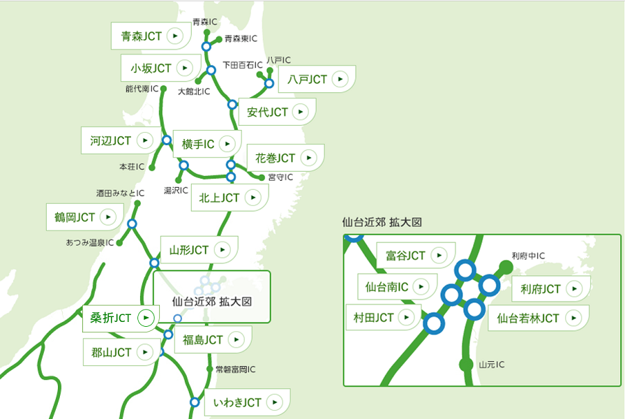 東北エリアのjct標識マップ ドラぷら Nexco東日本