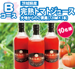 Bコース 茨城県産 完熟トマトジュース 大地からのご褒美(720ml×3本)10名様