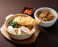 鍋焼うどんとミニ焼き肉丼